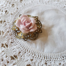 Load image into Gallery viewer, Vintage Brass and Clay Rose Brooch
