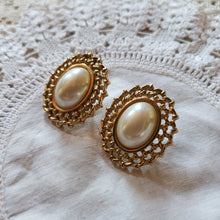 Load image into Gallery viewer, Vintage Brass &amp; Faux Pearl Earrings
