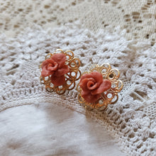 Load image into Gallery viewer, Vintage Brass &amp; Clay Rose Earrings
