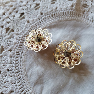 Vintage Brass & Clay Rose Earrings