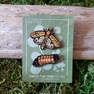 Isabella Tiger Moth and Woolly Bear Pin Set