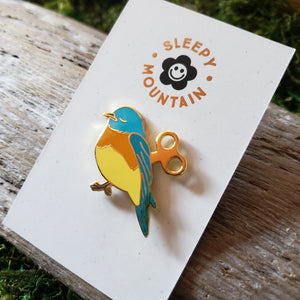 Wind-up Bluebird Enamel Pin