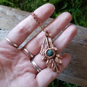 Copper Emerald Oak Leaf Necklace