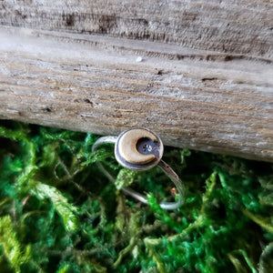 Crescent Moon Brass & Silver Ring