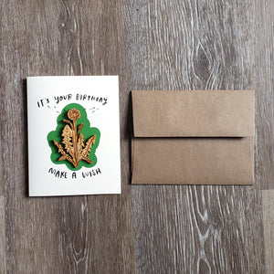 "Birthday Wish" Dandelion Wooden Magnet + Greeting Card