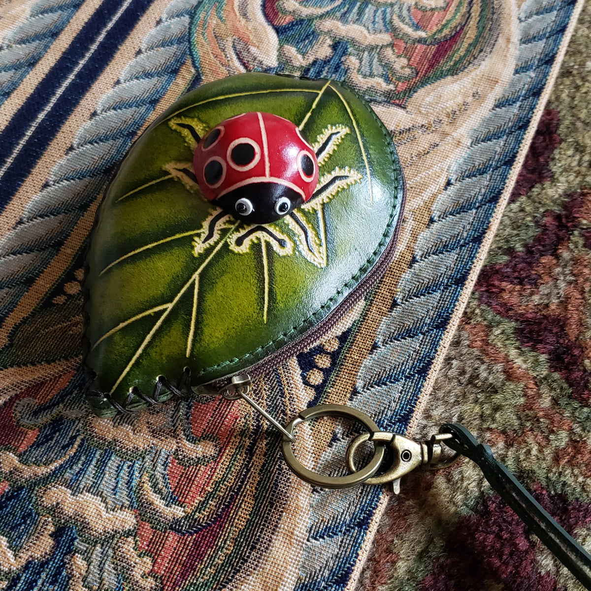 Genuine Leather Leaf and Ladybug Pouch – Forager Vintage