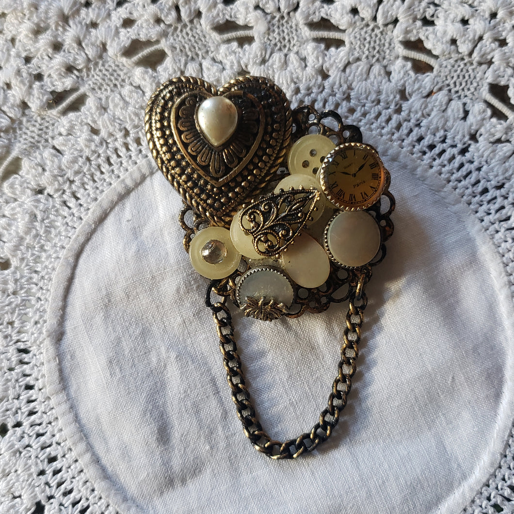 Vintage Button Collage Brooch