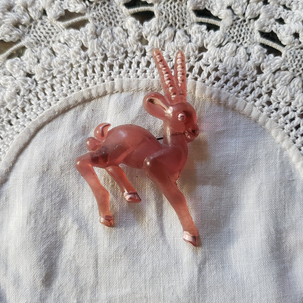 Vintage Clear Resin Goat Brooch