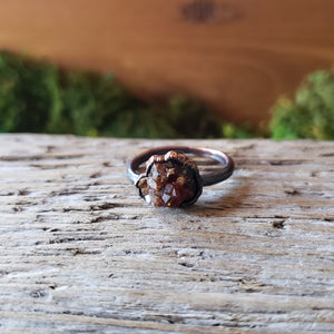 Electroformed Garnet in Copper Ring (size 6.5)