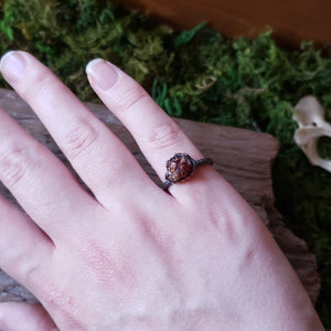 Electroformed Garnet in Copper Ring (size 6.5)