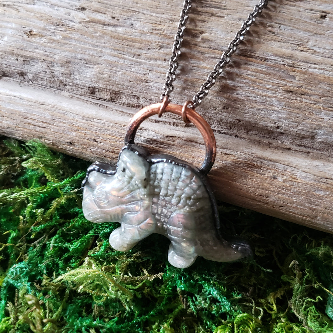 Labradorite Triceratops in Copper Pendant