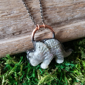 Labradorite Triceratops in Copper Pendant