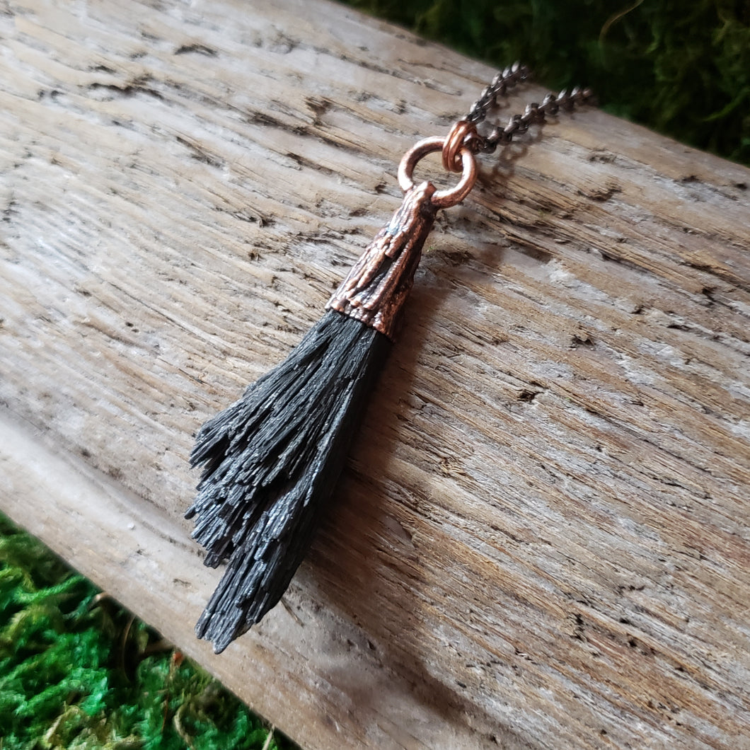 Black Kyanite in Copper Pendant