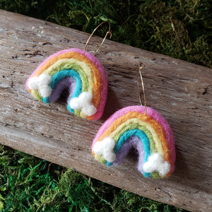 Hand Felted Chunky Rainbow Earrings