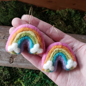 Hand Felted Chunky Rainbow Earrings