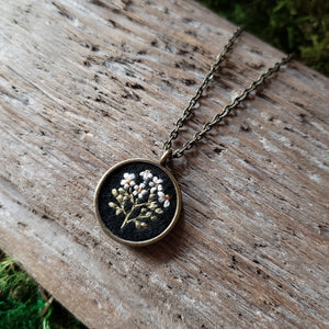 Tiny Embroidered Wildflower Necklace