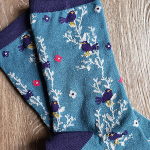 Blackbird Vine Pattern Bamboo Socks