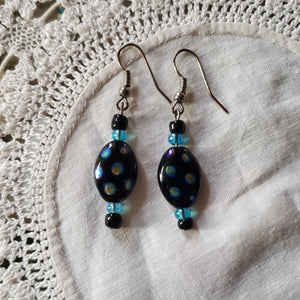 Vintage Blue Beaded Drop Earrings