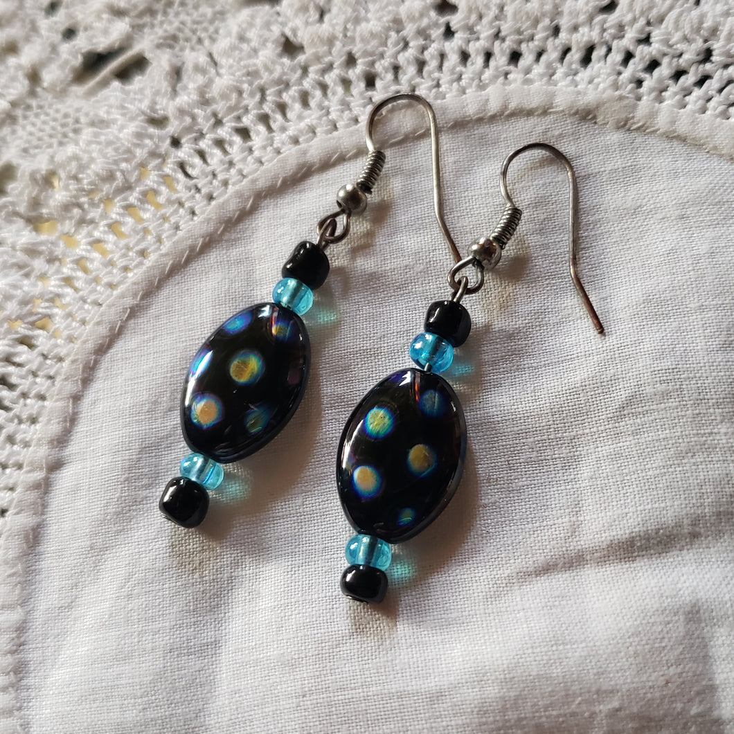 Vintage Blue Beaded Drop Earrings