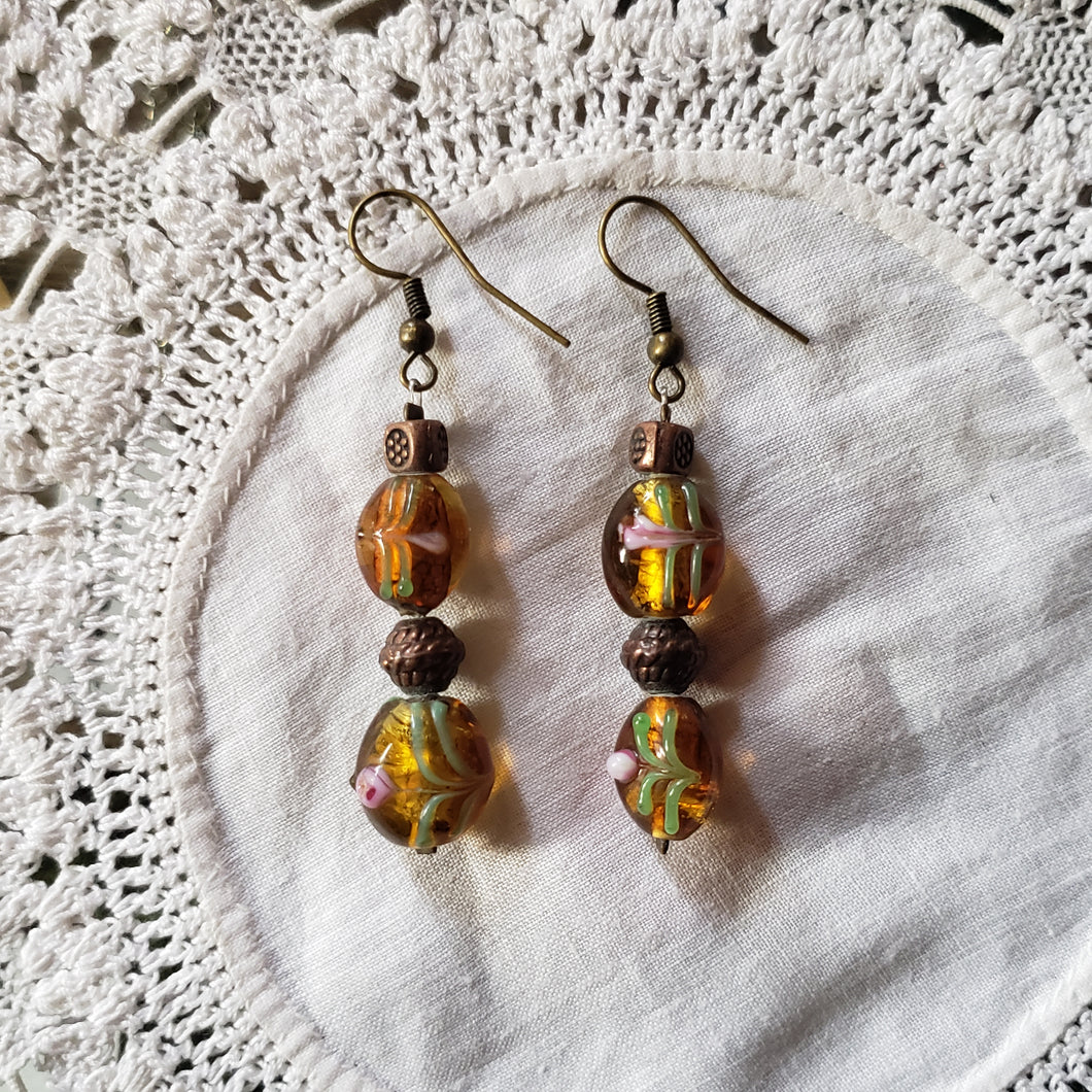 Vintage Brown Beaded Drop Earrings