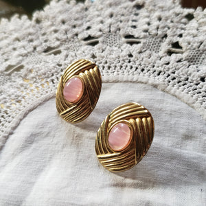 Vintage Pink and Brass Earrings