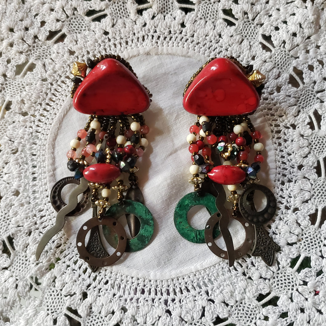 Vintage Beaded Assemblage Earrings