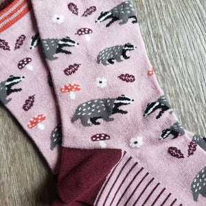 Woodland Badger Pattern Bamboo Socks