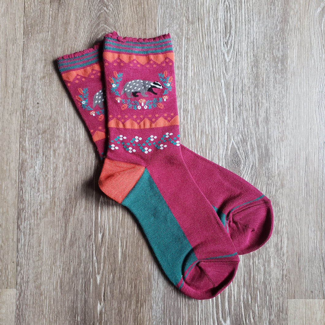 Badger Wreath Pattern Bamboo Socks