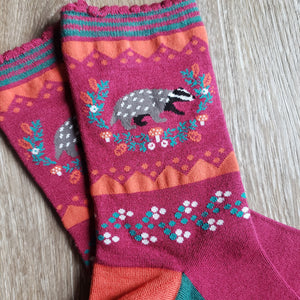 Badger Wreath Pattern Bamboo Socks