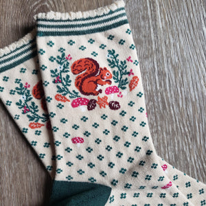 Squirrel Wreath Pattern Bamboo Socks