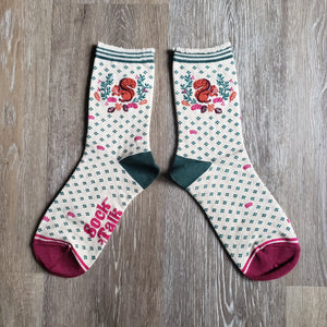 Squirrel Wreath Pattern Bamboo Socks