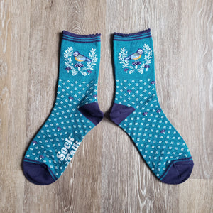 Bluebird Wreath Pattern Bamboo Socks