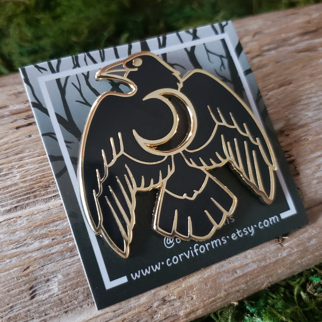 Moon Crow Enamel Pin