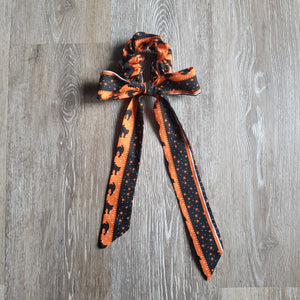 Upcycled Long Ribbon Scrunchie (Halloween Stripe Print)