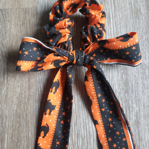 Upcycled Long Ribbon Scrunchie (Halloween Stripe Print)