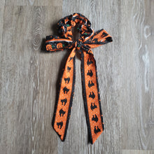 Load image into Gallery viewer, Upcycled Long Ribbon Scrunchie (Halloween Stripe Print)
