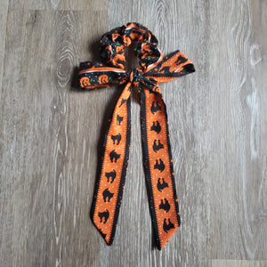 Upcycled Long Ribbon Scrunchie (Halloween Stripe Print)