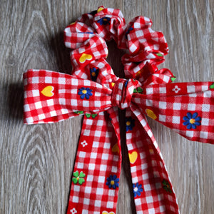 Upcycled Long Ribbon Scrunchie (Red Gingham)