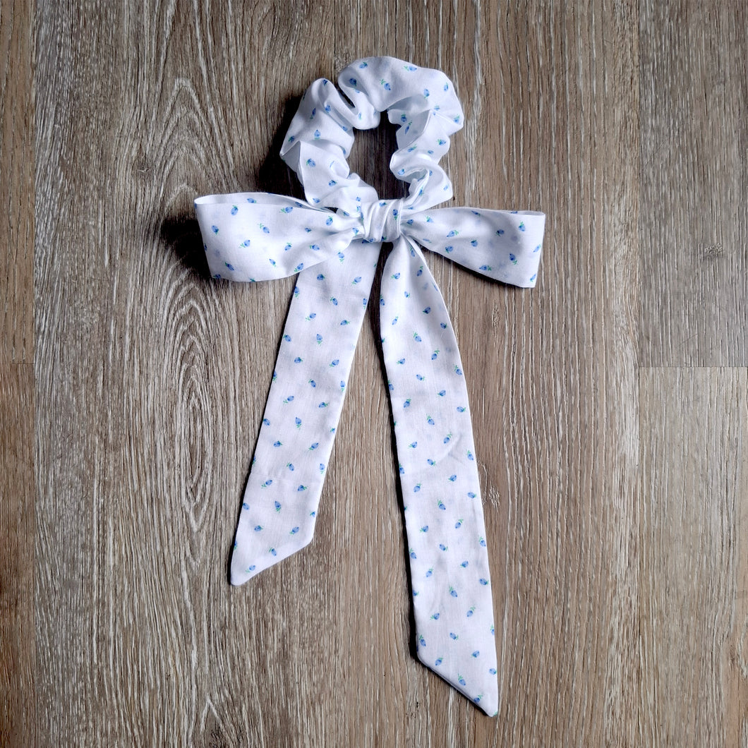 Upcycled Long Ribbon Scrunchie (Dainty Blue Floral)