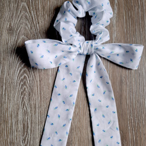 Upcycled Long Ribbon Scrunchie (Dainty Blue Floral)