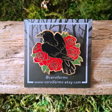 Load image into Gallery viewer, Crow and Roses Enamel Pin
