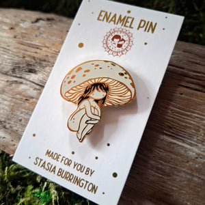 White Amanita Mushroom Girl Enamel Pin