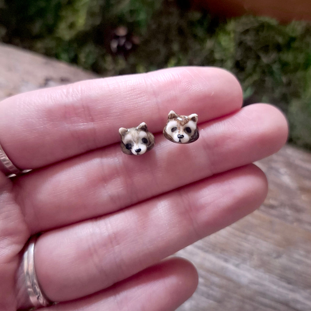 Porcelain Raccoon Stud Earrings