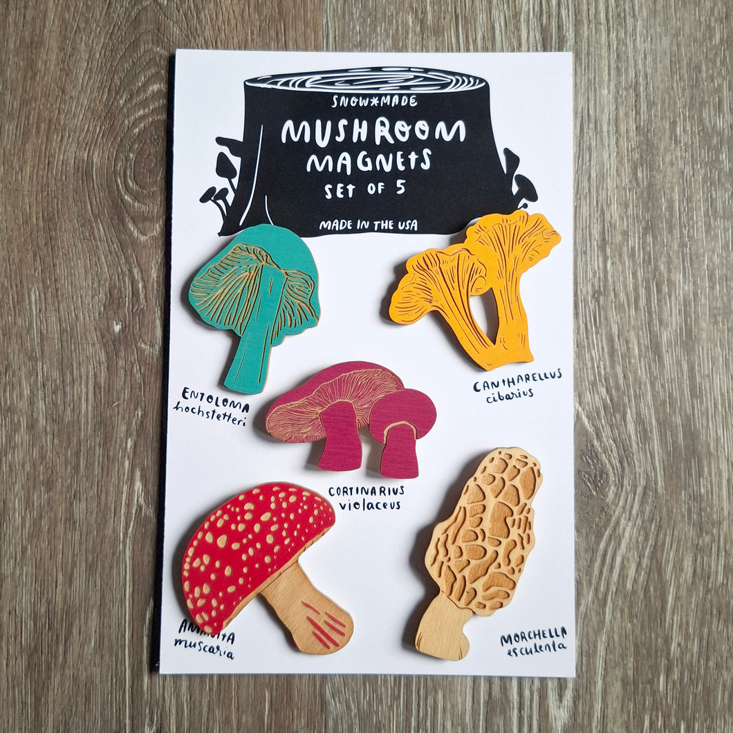 Wooden Mushroom Magnets (set of 5)