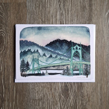 Load image into Gallery viewer, Snowy St Johns Bridge Greeting Card
