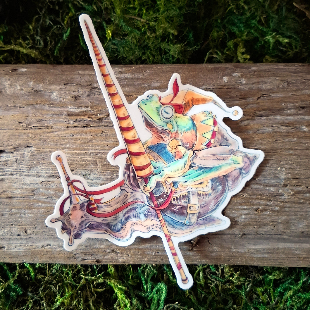 Jousting Frog & Snail Vinyl Sticker