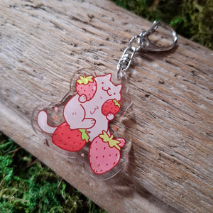 Strawberry Cat Double-sided Keychain