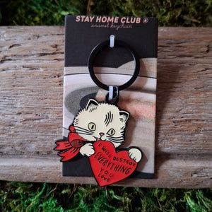 "Destroy <3" Cat Keychain