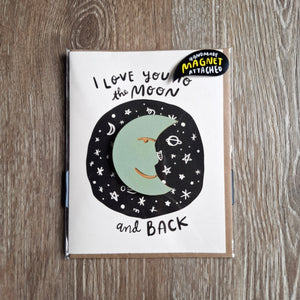 "I Love You to the Moon and Back" Wooden Magnet + Greeting Card