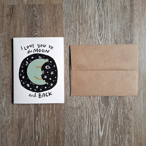 "I Love You to the Moon and Back" Wooden Magnet + Greeting Card